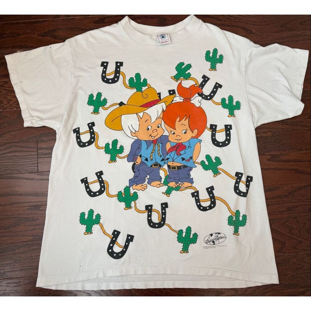 Vintage 90s Flintstones Pebbles and BamBam Cactus Tshirt Single Stitch Large
